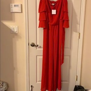 New Red Off the Shoulder Jumpsuit Size 14